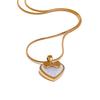 Yhpup Stainless Steel Heart Bow Knot Natural Shell Pendant Necklace Fashion Chic High Quality Summer Jewelry Waterproof Stylish