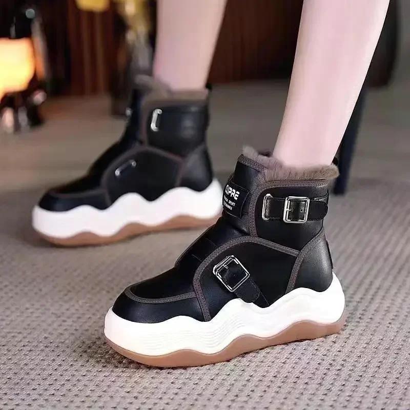 

Модные женские ботинки с круглым носком, зимние ботинки на платформе, белые туфли для женщин, массивные, черные, большого размера, теплые, не скользкие, демисезонные, размер 39 40