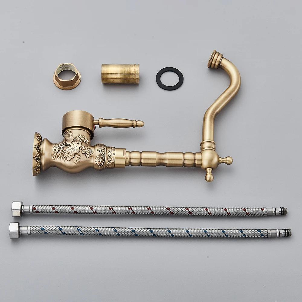 Uythner Baterie Kuchenne Retro Mosiądz Starożytny Brąz Jednouchwytowe Baterie do Zlewu Kuchennego Montowane na Blacie Kran Mieszający Gorącą i Zimną Wodę