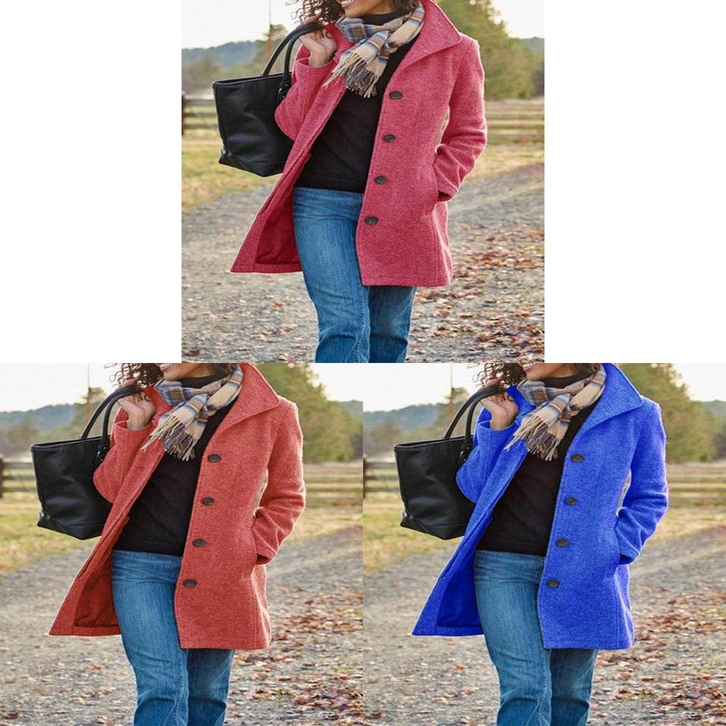 Womens Wool Coat With Pockets For Office Casual In Thick Polyester Fabric