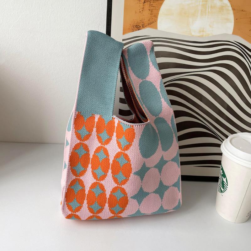 Fashion Handmade Knit Handbags Women Mini Knot Wrist Bag Korean Casual Tote Bag Reusable Shopping Bags