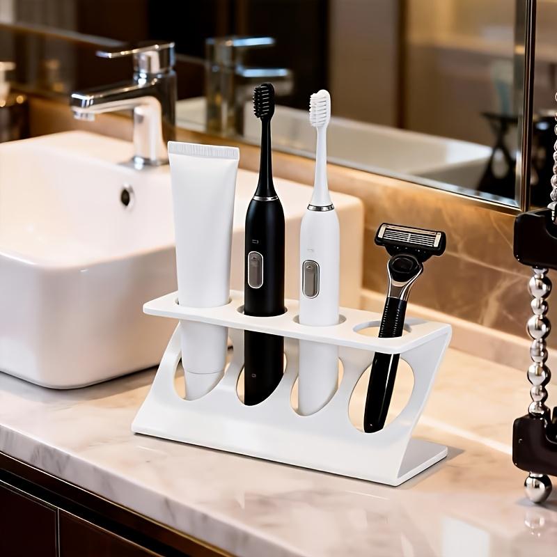 Desktop Organizer & Toothbrush Holder with Razor Storage Shelf - Space-Saving Plastic Bathroom/Kitchen Organizer