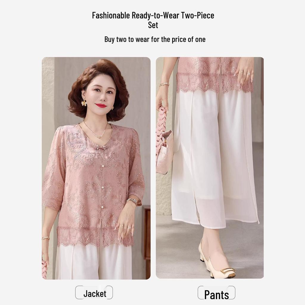 New Summer Chiffon Blouse Set for Middle-Aged and Elderly Women – Perfect Mother's Day Gift
