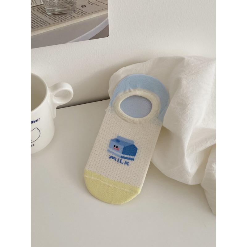 Dopamine Color-blocking Boat Socks, Thin Breathable Mesh Invisible Socks That Don't Fall Off, and Short Socks with Cartoon Patterns for Girls