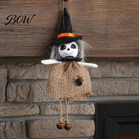 Halloween Holiday Decoration Hanging Decoration, Spooky Pumpkin/Ghost/Witch/Black Cat Doll Ornament with Decorative Witch Statue Burlap Skirt