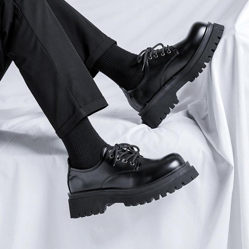 men casual business office formal dress genuine leather shoes lace-up derby shoe black stylish platform sneakers mans footwear