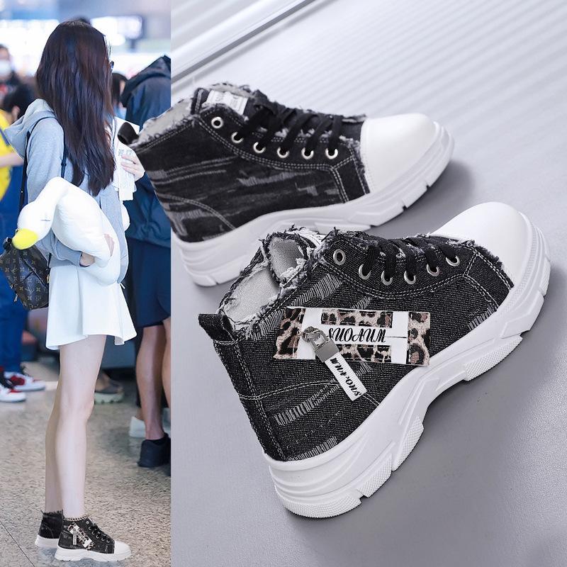 

Spring and Autumn New Thick-soled High-top Canvas Shoes Women s Versatile Little White Shoes Women s Casual Student Board Shoes Tide Z006 35 світло-синій колір