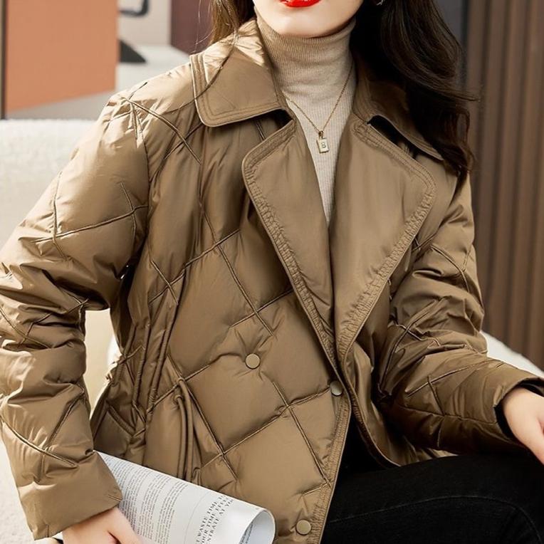 Oblekový límec Light Down Bavlněná vycpaná bunda Dámská Zimní Nové vysoce kvalitní tenké Krátké bavlněné oblečení s dlouhým rukávem Top