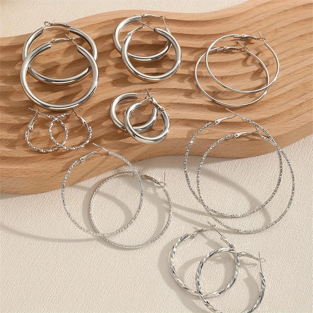 8 Paar Set Ohrringe Legierung Schmuck Eleganter Einfacher Stil Für Damen Mädchen Tägliches Tragen Zartes Set Geschenke