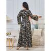 Women's Evening Gown: Stylish Long Dress Featuring Textured Floral Patterns and Gold Foil Accents