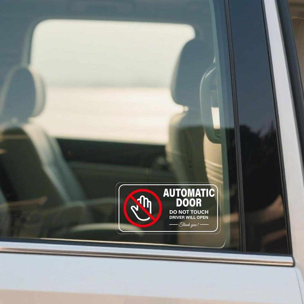 Automatic Door Car Sticker 4 × 2 Inches Vinyl Do Not Touch Driver Will Open Warning Sign Self Adhesive Removable Vehicle Taxi Decals Automatic