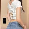 Elegant Summer Women's Short-Sleeve T-Shirt with Open Back and Chest Pads