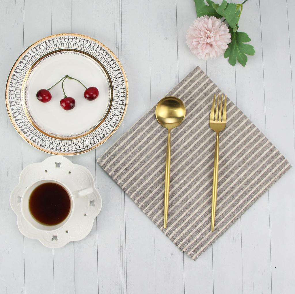 Plain Striped Linen Cotton Blended Dinner Cloth Napkins Reusable Tea Towels 1pc  (40 X 30 Cm) for Events & Home Washable