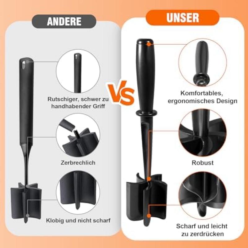 VOOZOMO Meat Chopper & Potato Masher with 5 Blades, Heat-Resistant Nylon Kitchen Utensil, Safe for Non-Stick Pans, Ideal for Beef & Turkey