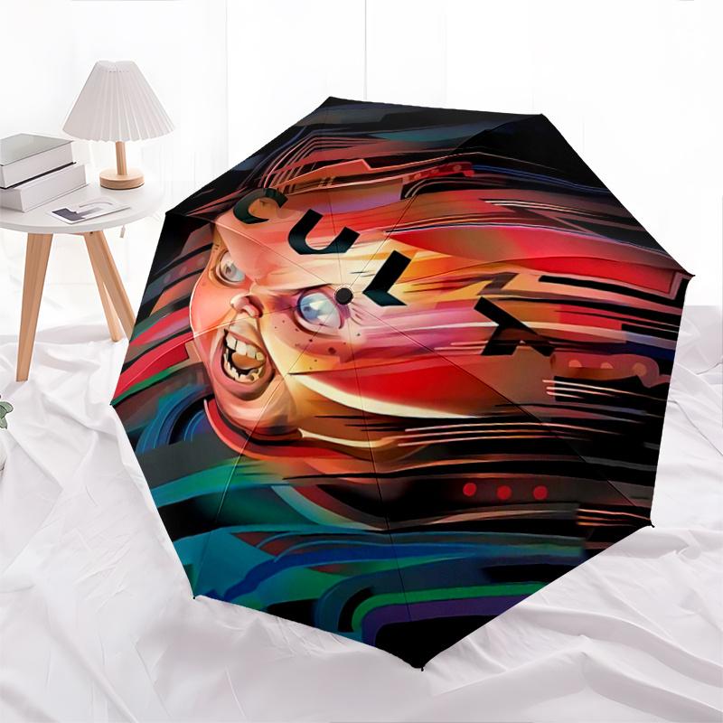 

1pc Chucky s Cult Design Pattern Beautiful Looking Automatic Folding Umbrella, 3 Folding, 8 Iron Frame Design, Durable and Suitable for Travel an