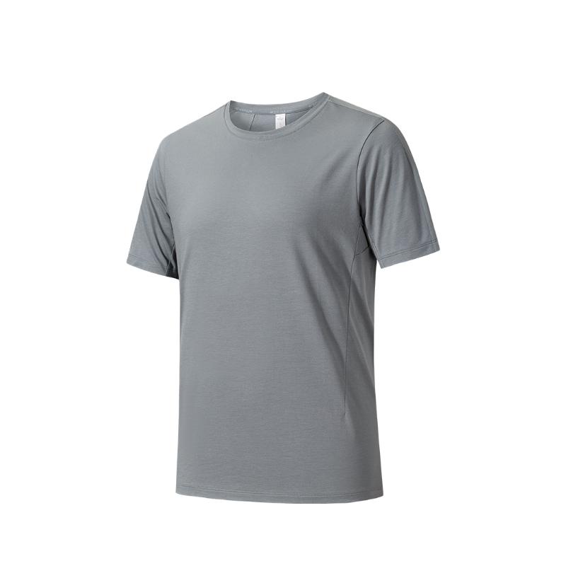 Anta Comfortable Casual Simple Solid Color Round Neck Pullover Versatile Short Sleeve T-Shirt Men Tops Monet-Gray 152520141-2