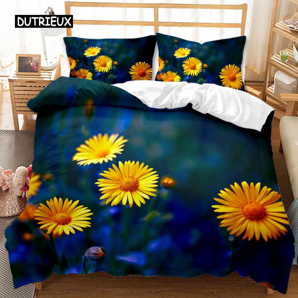 Chrysanthemum Duvet Cover Blooming Floral Branches Botanical Natural Bedding Set Flower Queen King Size Polyester Qulit Cover