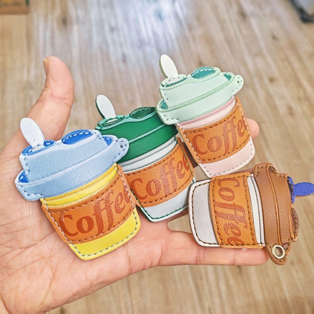 Lovely Hanger Coffee Cup Leather Pendant DIY Candy Color Pu Keychain Korean Cartoon Bag Charm Bag Ornament