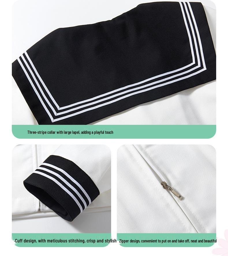 After-Sales Black Collar White JK Sailor Suit Set with Pleated Skirt