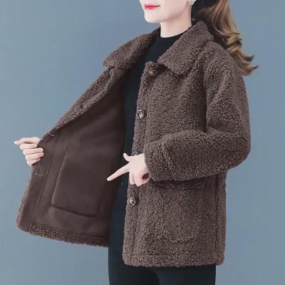 Lambskin Ladies Granular Fleece Cardigan Coat - Autumn/Winter Short Style for Middle-Aged Women