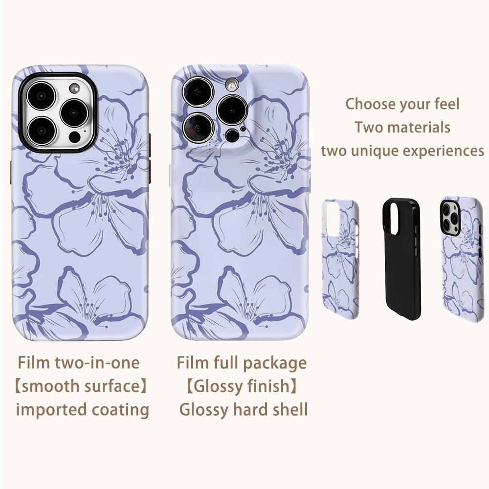 Purple Flower Pattern Phone Case for IPhone 16 15 14 13 12 11 X XS XR XSMAX 7 8 Pro Max Plus Double-layer Back Cover