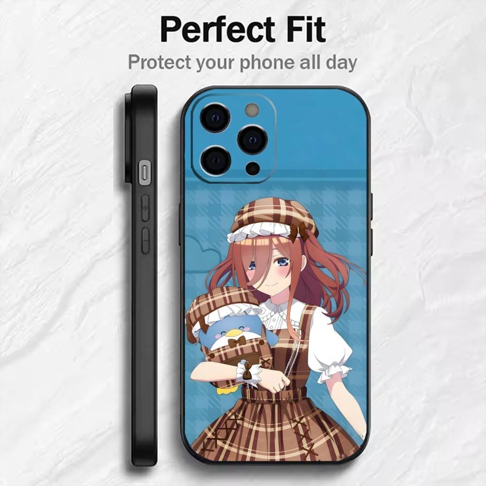 The QQ M-Miku NaKano 5Toubun Phone Case For iPhone17,16,15,14,13,12 Plus,Max Soft Silicone Black Cover