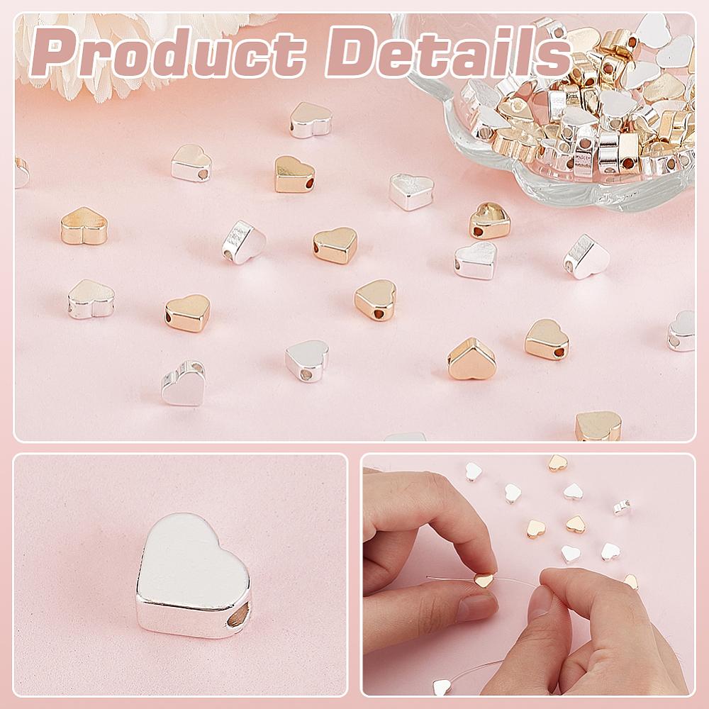 100Pcs 2 Colors Brass Beads, Heart, Mixed Color, 6x7x3mm, Hole: 1.6~1.8mm