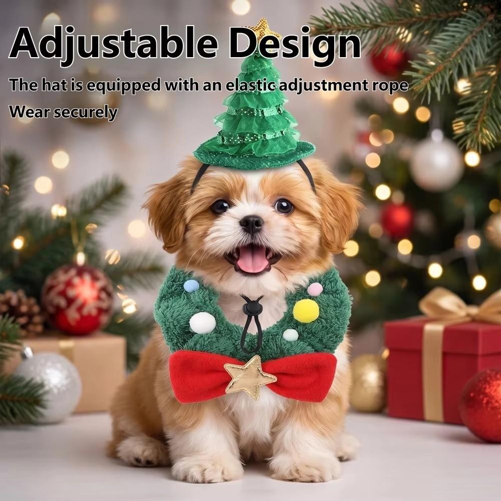 Mit Sternschleife Katze Hund Weihnachtsschal Set Hautfreundlich Haustier Weihnachten Kranz Halsband Feiertagsparty