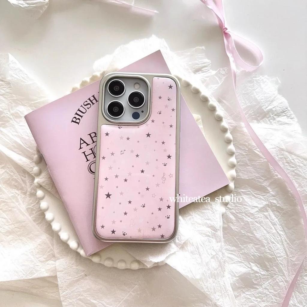 Pink Polka Dots Stars Musical Notes Cat Phone Case for iPhone 17 16e 16 15 14 13 12 11 Pro Max X XR Air Plus Luxury Clear Soft