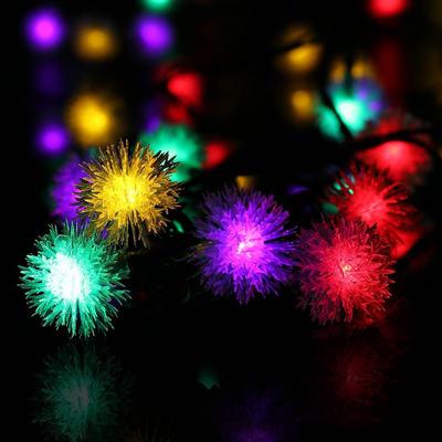 Christmas Solar String Lamp 20LED Fur Ball Style Light String Garden Yard Decoration Color Lights
