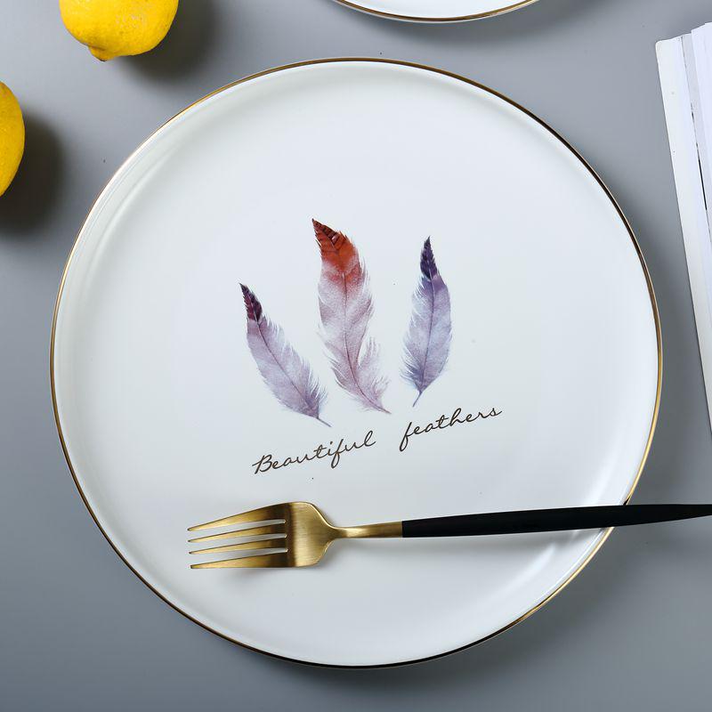 Elegant Gold-Rimmed Ceramic Round Plate for Steak, Pizza, and Vegetables - Japanese Tableware