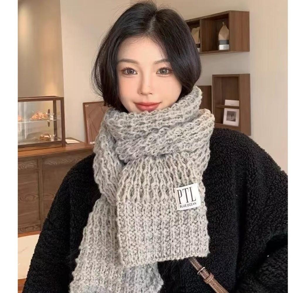 Polyester Thick Knitted Scarf Solid Color Fall Winter Warm Scarf Warm Neck Wrap For Women
