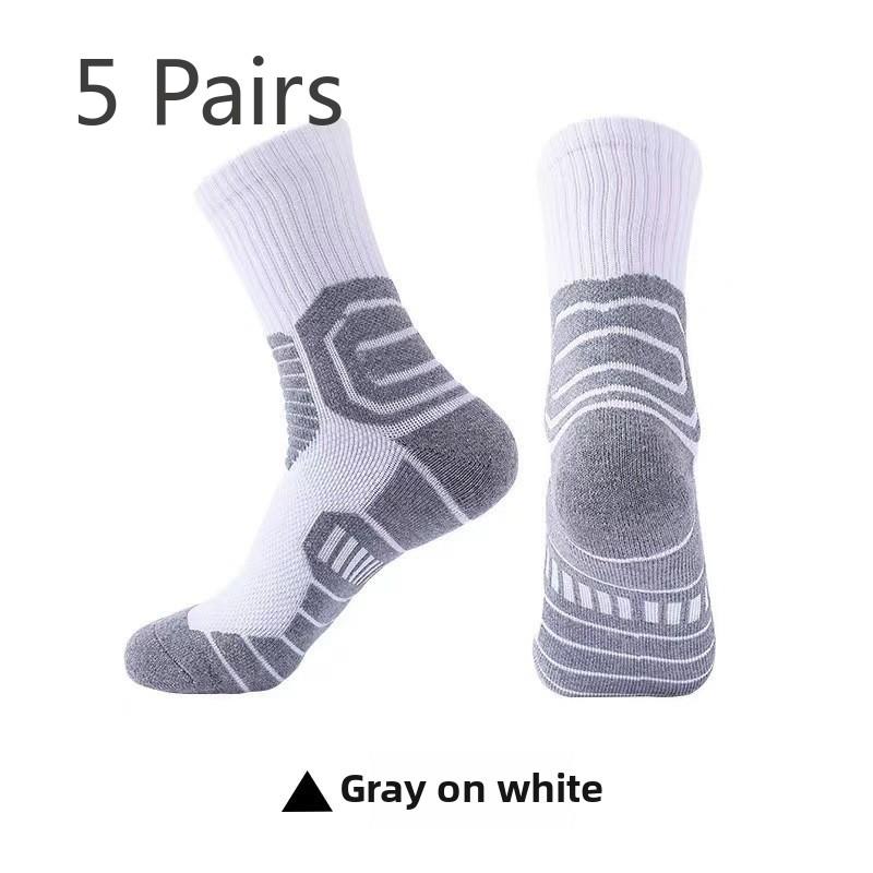 

5 пар носков для баскетбола и профессиональных видов спорта на открытом воздухе Gaobon Towel Bottom для походов 5 pairs белый/серый
