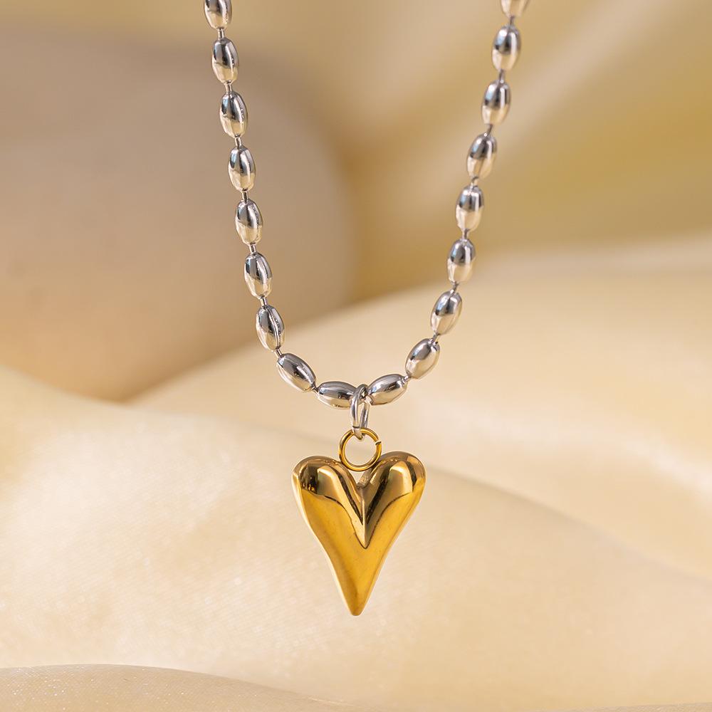 

Stainless Steel Gold Color Heart Pendant Necklace for Women Fashion Geometric Oval Bead Chain Necklace Dainty Jewelry Gifts