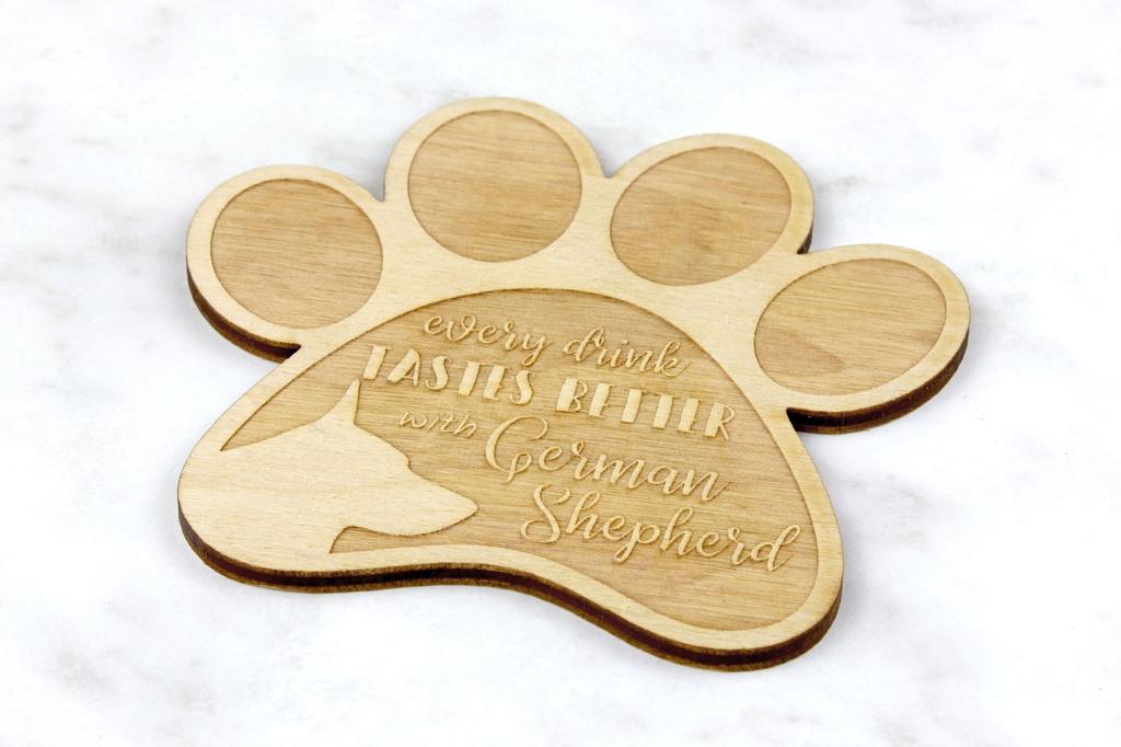 German Shepherd Dog, Alsatian Wolf Dog - Mug Coaster, Engraved Coaster with Dog, Gift for Dog Lover by Art-Dog Brand