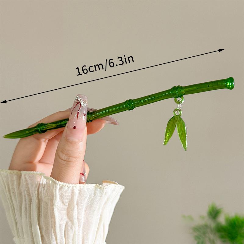 2024 New Chinese Style Green Plastic Bamboo Leaf Hair Stick For Women Girls Vintage Acrylic Chopstick Hairpin Hair Accessories