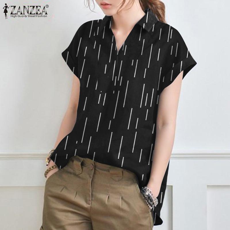 

ZANZEA Летняя повседневная блузка с отложным воротником и короткими рукавами Рубашки