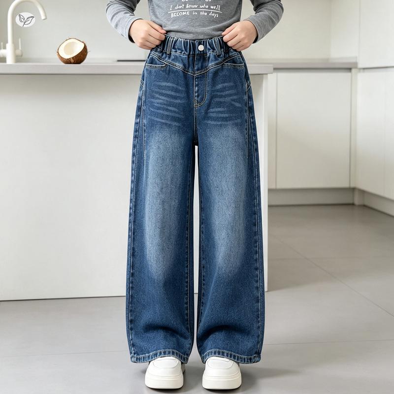 Girls' Slim Fit Wide-Leg Skinny Jeans - 2026 Autumn Collection for Medium and Large Children