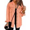 Autumn Winter Women's Washed Denim Shirt Jacket, Raw Edge Hem Street Style Coat with Vintage Finish, Oversized Shacket for Casual Wear