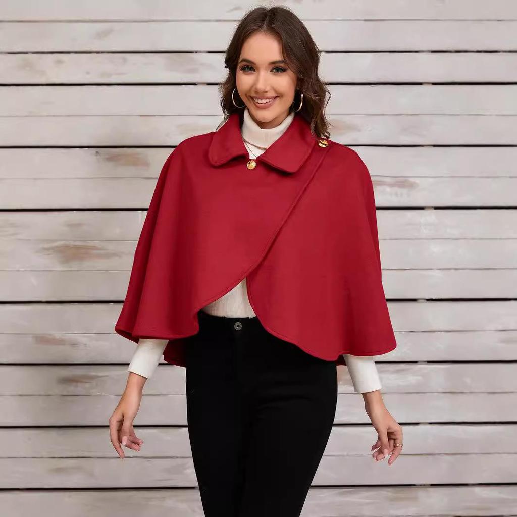 Women's 2024 Autumn/Winter Woolen Cape Shawl - Short, Versatile, Plus Size, European & American Style.