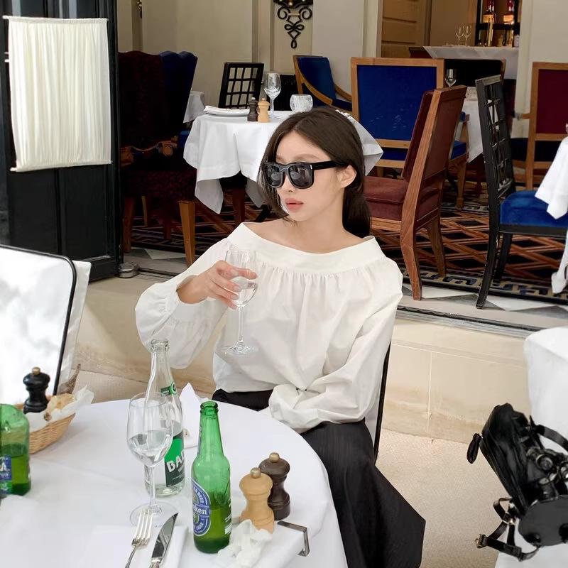 Korean Chic 2026 Spring/Autumn Off-Shoulder Puff Sleeve Shirt for Women