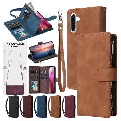 Lanyard Zipper Wallet Case for For Samsung Galaxy A36 A15 A25 A35 A55 A14 4G A34 A54 A13 A33 A53 A73 A56 5G Leather Case Phone Cover