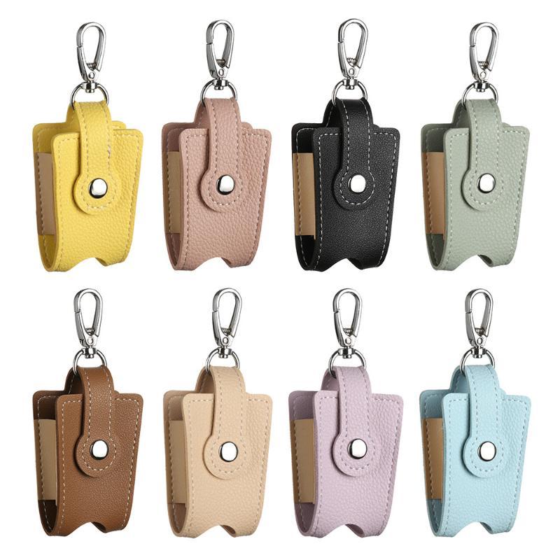 PU Leather Hand Sanitizer Holder with Metal Keychain Empty Refillable Bottle Perfect Small Gift for Friends