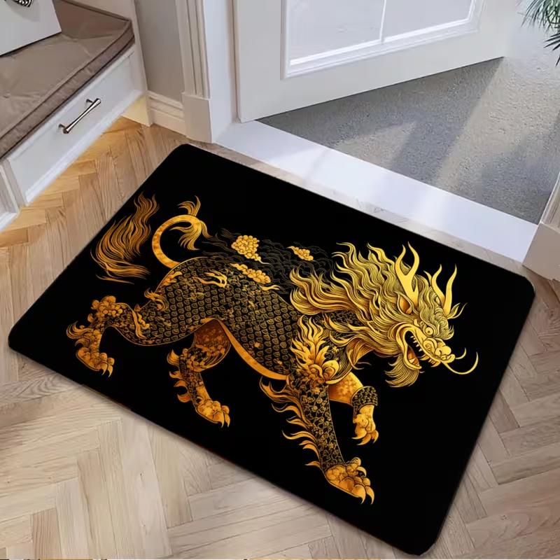 Golden Dragon Welcome Door Mat Indoor and Outdoor Dual Use Anti Slip Entry Mat Hand Decor Mat Home Doors Wear Resistant Durable