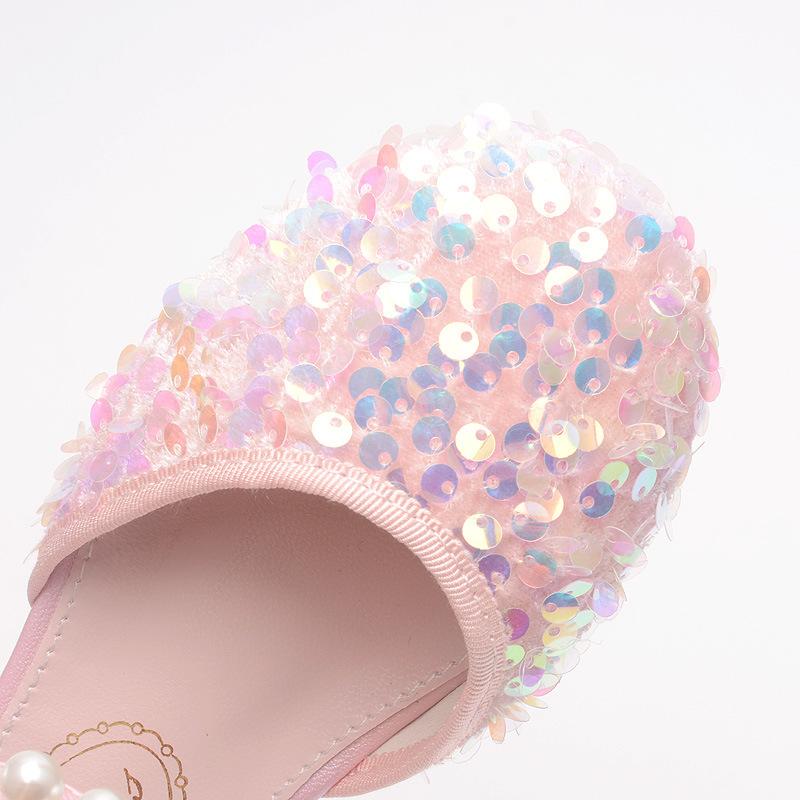 New Spring and Autumn Girls' Princess Shoes Korean Style Baby Girl Bowknot Sequin Closed-Toe Sandals Soft Sole Dance Performance Shoes