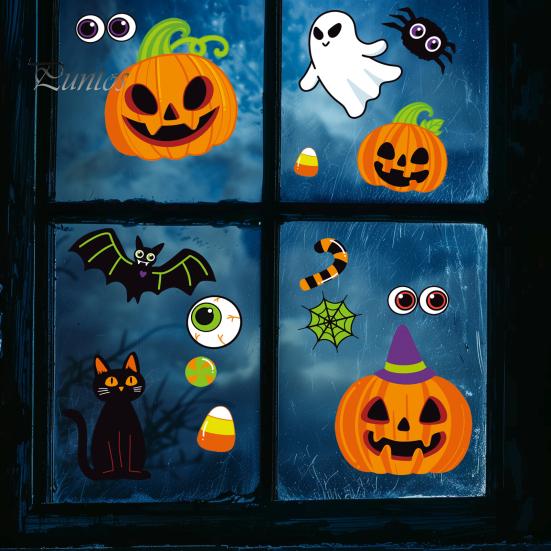 Classroom Halloween Decorations Cute Static Cling Window Stickers, Pumpkin Ghost Bat Black Cat Glass Decals Decals, No Adhesive Removable Art for Home