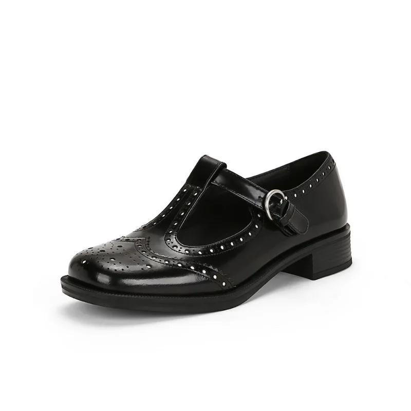 Fashion Women's High Heels with Carved Patterns, Thick Heels, T-belt, and Loafers  Retro Shoes Women