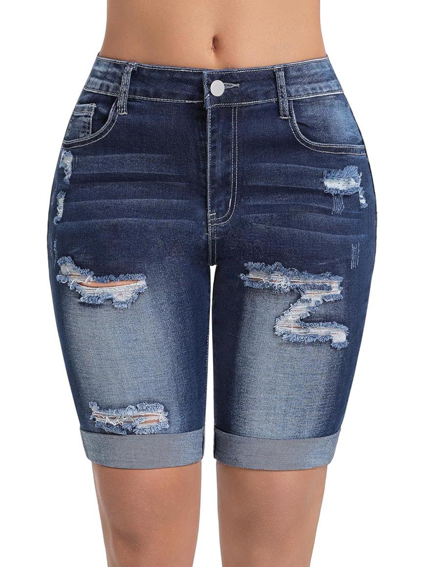 European-Style Summer Women s High-Waist Ripped Straight-Leg Jeans XXL
