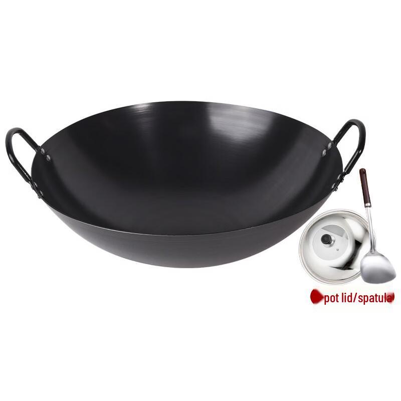 Yimiao 32cm Nitrided Wrought Iron Double-Handle Wok Set