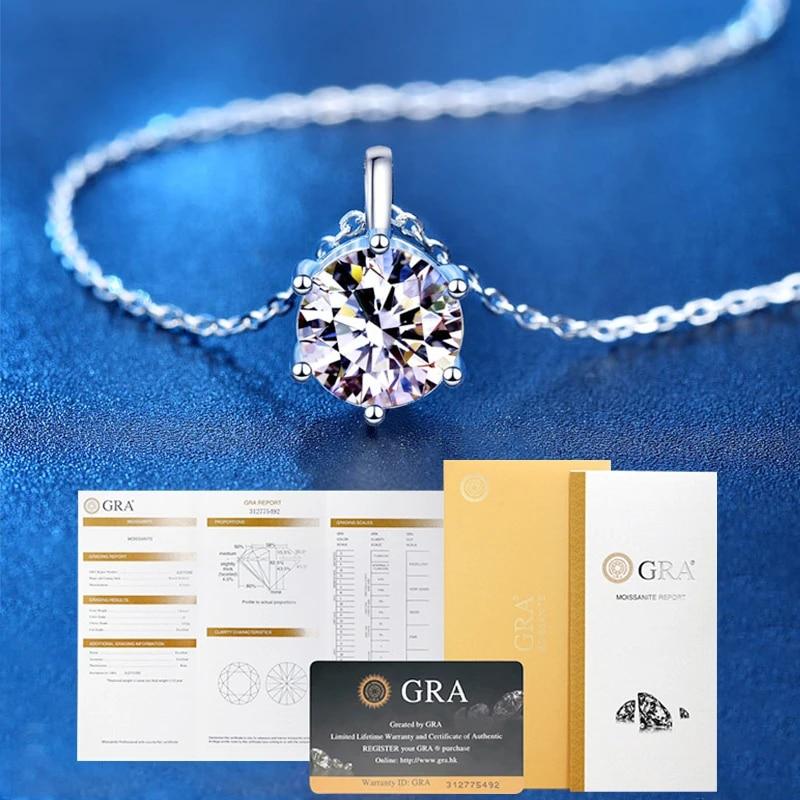 Women's D-color Moissanite Necklace 925 Sterling Silver Chain Exquisite Jewelry 2.0 Carat VVS1